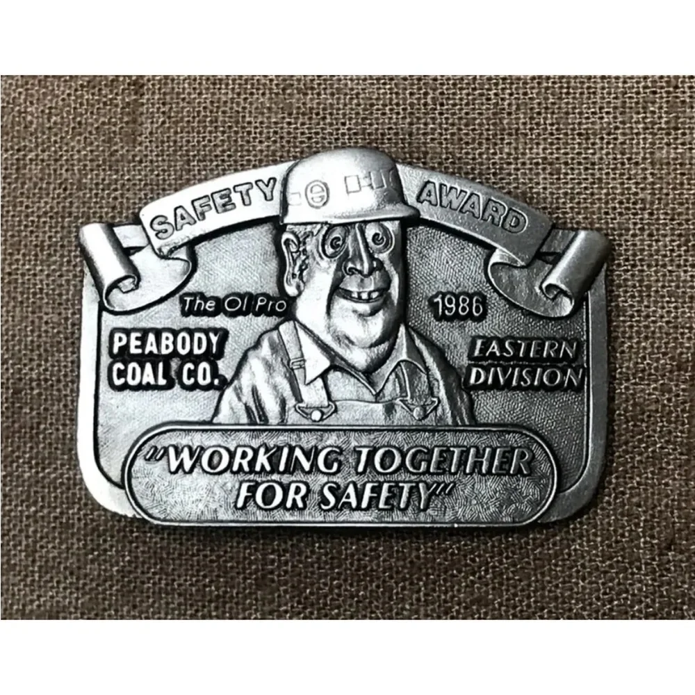 Lot of 4 Vintage 1980s Peabody Coal Company Training Safety Award Belt Buckles
